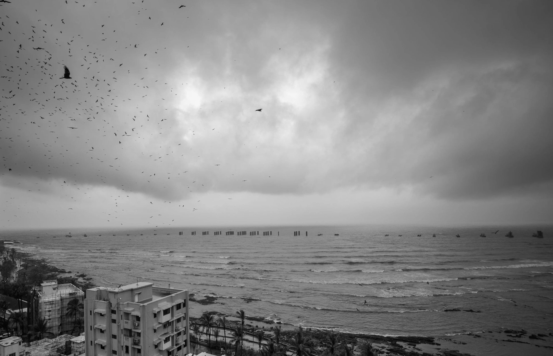 Bandstand Bandra Mumbai Monsoon Sea in sunset